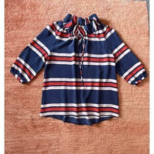 Annie Griffin 100% Silk Striped Blouse Size L